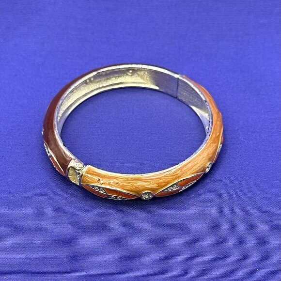 VTG Three-Tone Enamel Hinged Bangle Bracelet w/Crystal Accents - Picture 9 of 14
